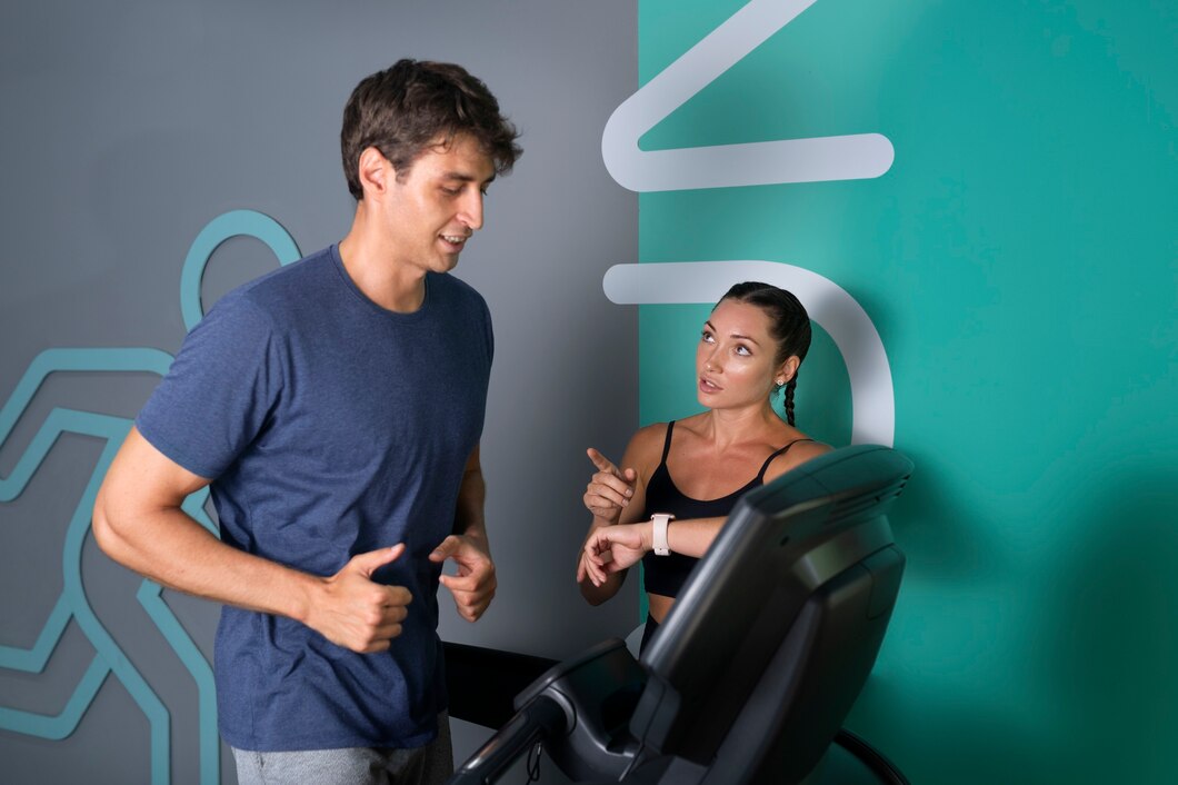 medium shot woman helping fit man gym 23 2149740138